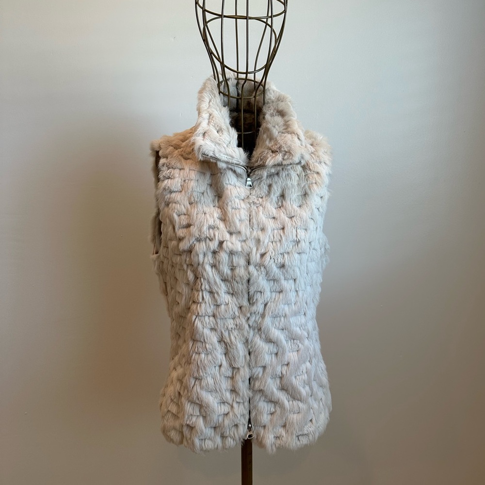 Guess Cream Genuine Rabbit Fur Vest